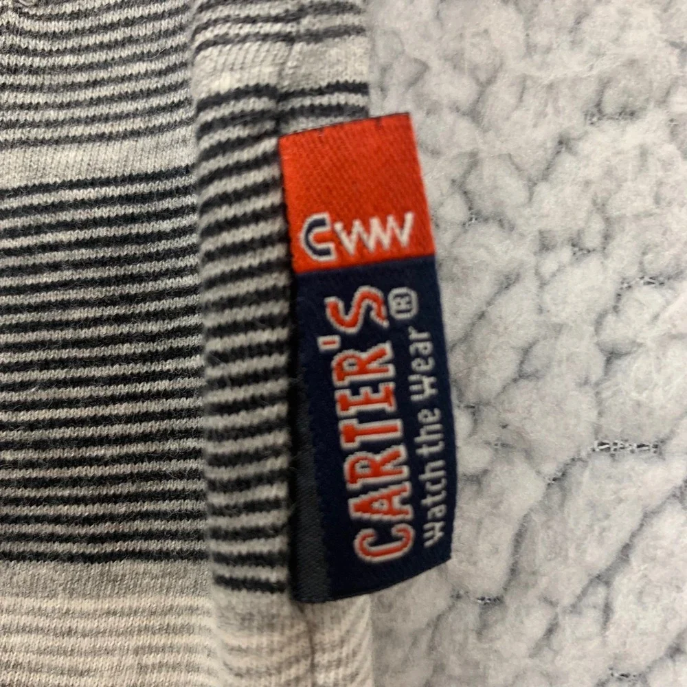 Carter's Hoodie Boys 3T Grey Red Striped Cotton Long Sleeve Kangaroo Pocket